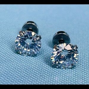 7 mm Cubic Zirconia Earrings , Stainless steel